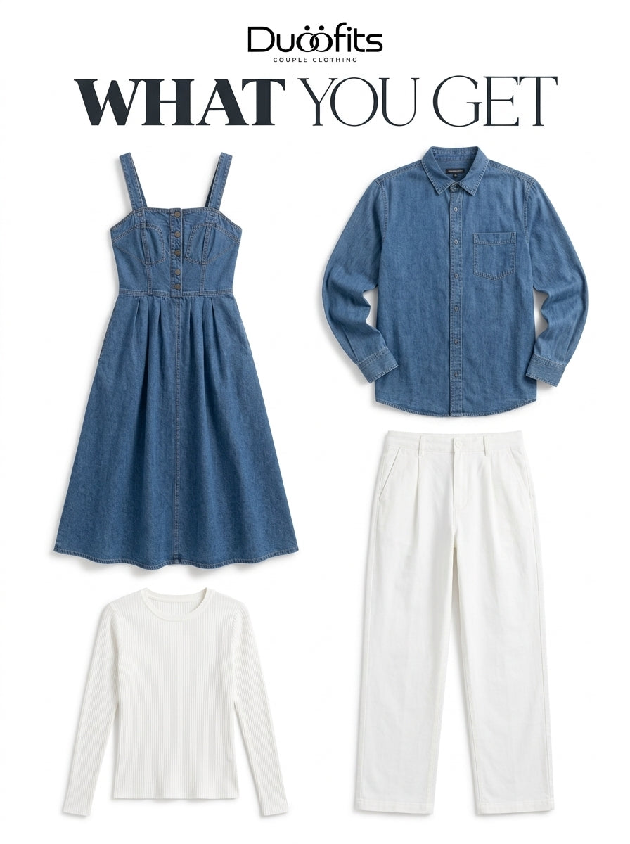 Classic Denim 4-Piece Matching Couple Set - What You Get 4-Piece Commercial Flat-Lay Breakdown