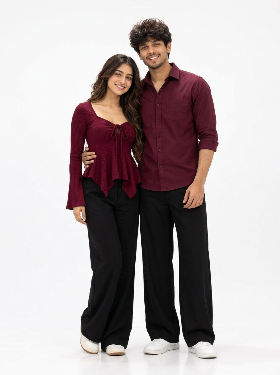 Burgundy Black 4-Piece Matching Couple Set - Editorial Hero Studio Shot